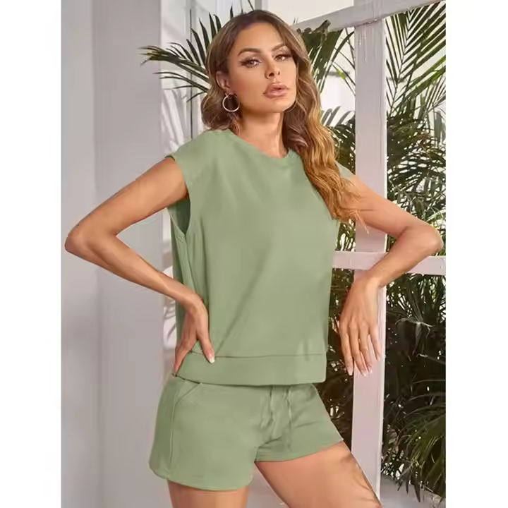 Wholesale women casual summer outfits two piece set clothing custom shirt and shorts set gym wear fitness sets yoga shorts