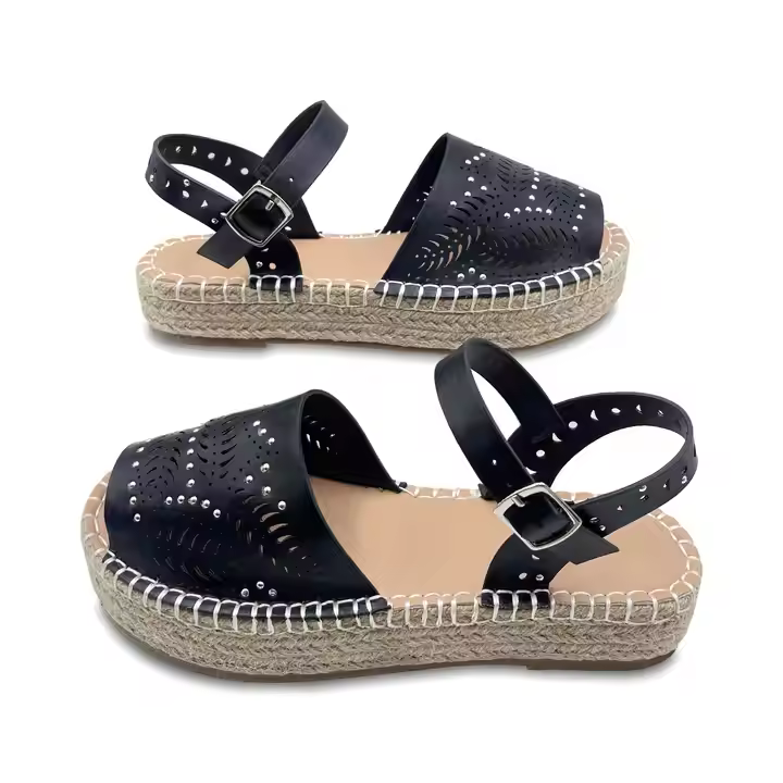 Factory Sale Hot Seller Female Sandals Jute Ladies Black/White Sandals Wearable In All Seasons 0.3Cm Heel