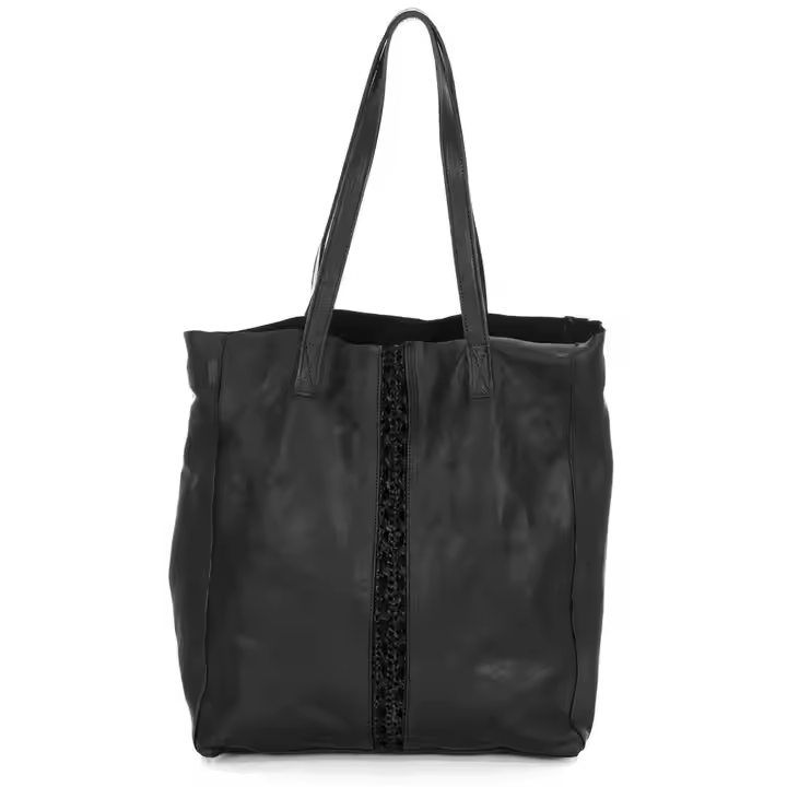 Women's Shoulder Bags KYLA Shopper in Real genuine vegetal Leather crochet details in real leather unlined cotton bag included