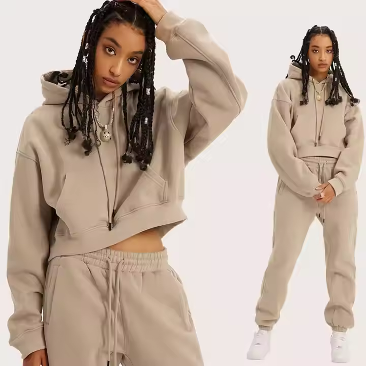 Fall Winter Women Fitness Outfits Custom Plain Hoodie Jogger Streetwear Blank Sweatshirt 2 Piece Women Sweatsuit Set Tracksuit