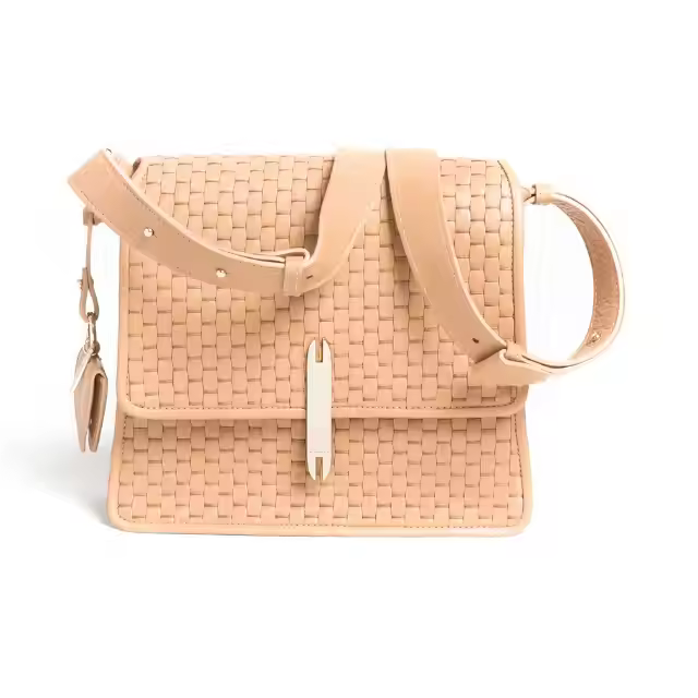 Made in Italy Woven with 18th Century Treadle Looms Leather Medium Messanger Bag Camel for Everyday use