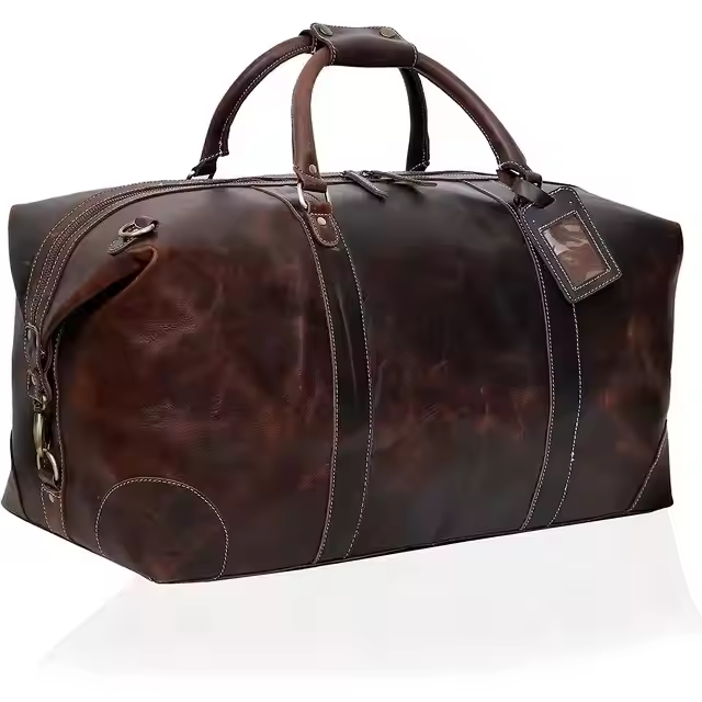 Leather Buffalo Travel Case Duffel Luggage Bag, Gym Travel Tote Duffel, Overnight Weekender (brown)