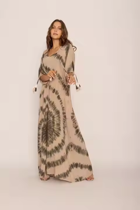 Boho New Summer Designer Collection of 2024 Long Stylish Tie Dye Batik with Strap on Back Dress Handmade Premium