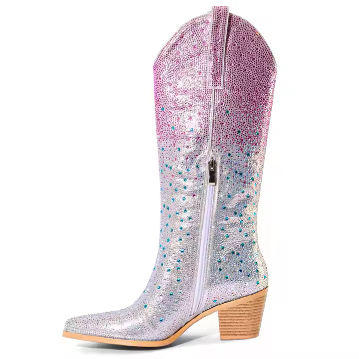 Customized Genuine Leather Women's Mid Calf Western Boots Distressed Cowboy Retro Style with Pointed Toe Winter Season