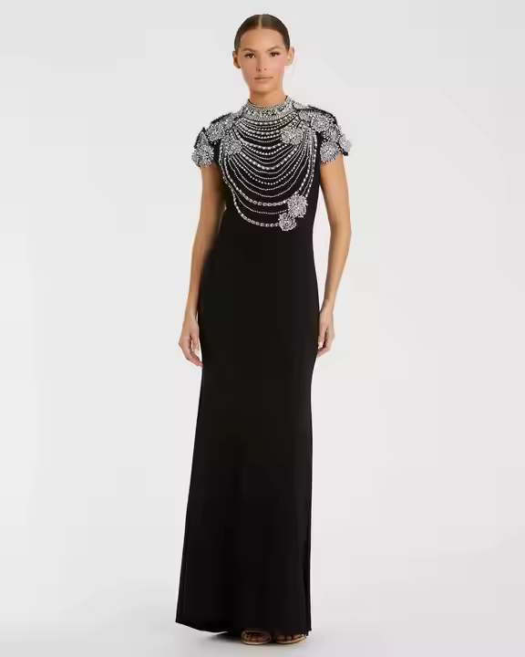 Elegant Floral Aline Evening Dress Beaded Sequin Embroidery Long Ball Gown with One Sleeve Lycra Material for Parties