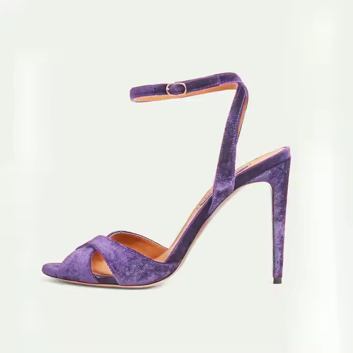 Custom Large Size 34-45 Summer Open Toe Women High Heel Ladies Ankle Metal Buckle Straps Suede Sandals