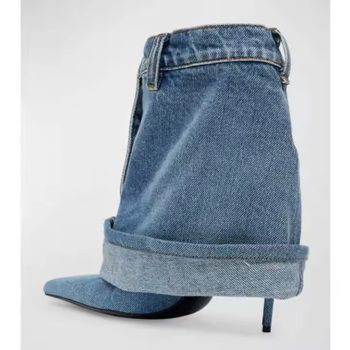 2024 New Women's High Heels Custom Pointy Toe Slouch Cut Jean Thin Heel Pumps Made of Microfiber Leather